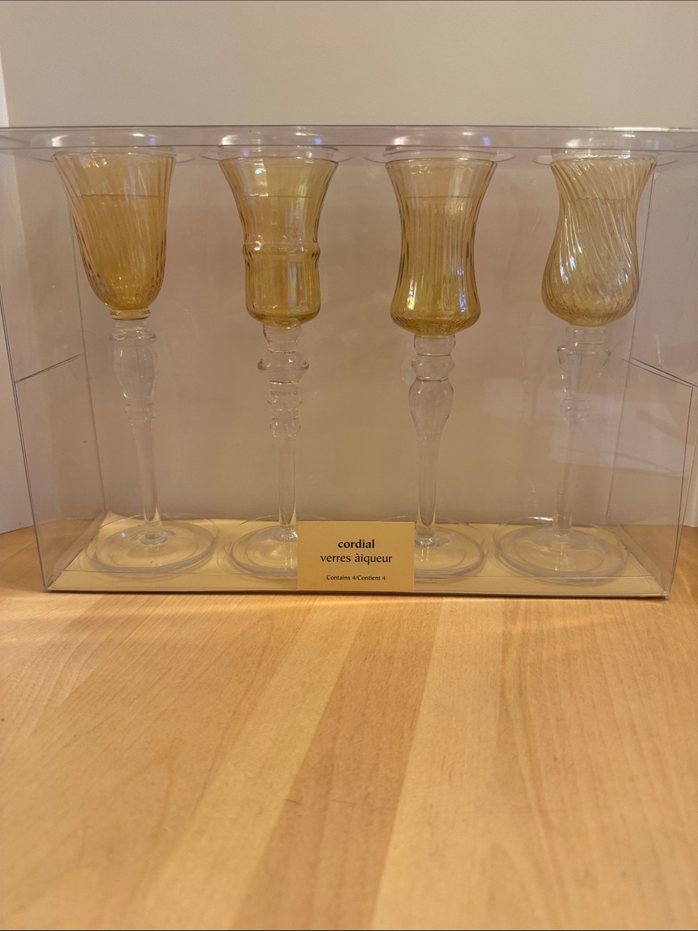 NIB Pier 1 Imports set of 4 amber colored fluted cordial glasses